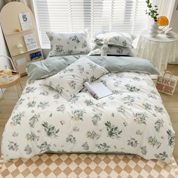 91家纺网 家纺一手货源 找家纺 柠馨 2023新款 13376全棉印花三件套学生季三件套 静叶