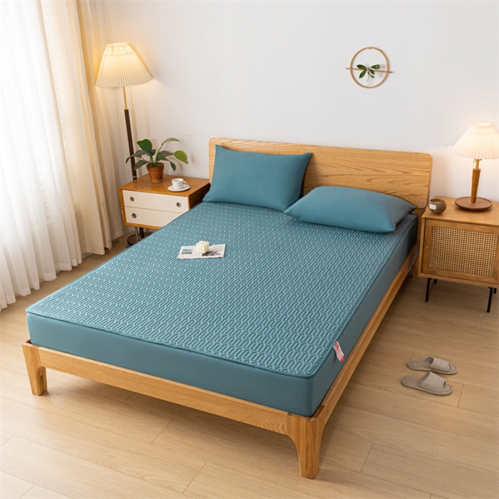 91家纺网 家纺一手货源 找家纺 鑫钰 2023新款经典款防水床笠 金典款-清澈蓝