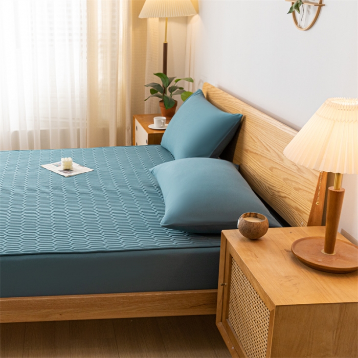 91家纺网 家纺一手货源 找家纺 鑫钰 2023新款经典款防水床笠 金典款-清澈蓝