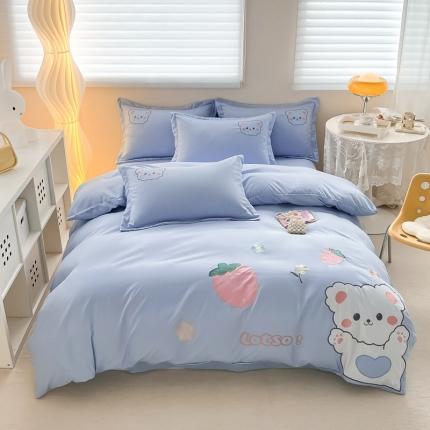 91家纺网 家纺一手货源 找家纺 （总）芯贝儿2024新款小清新卡通贴布绣水洗m毛巾绣花四件套