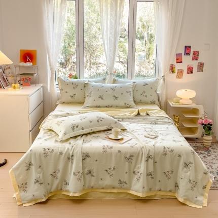 91家纺网 家纺一手货源 找家纺 （总）芯贝儿 2023新款 水洗m麻双层纱小清新夏被四件套