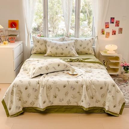 91家纺网 家纺一手货源 找家纺 （总）芯贝儿 2023新款 水洗m麻双层纱小清新夏被四件套