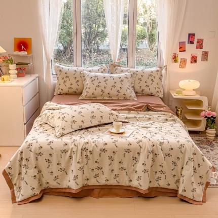 91家纺网 家纺一手货源 找家纺 芯贝儿 2023新款 水洗m麻双层纱小清新夏被四件套 花之物语