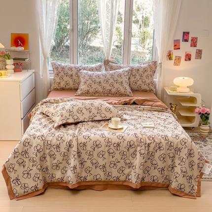 91家纺网 家纺一手货源 找家纺 （总）芯贝儿 2023新款 水洗m麻双层纱小清新夏被四件套