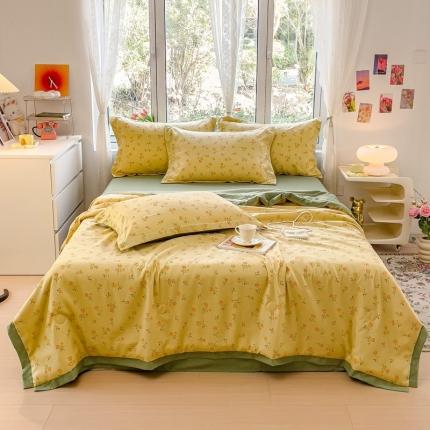 91家纺网 家纺一手货源 找家纺 芯贝儿 2023新款 水洗m麻双层纱小清新夏被四件套 陌上花开