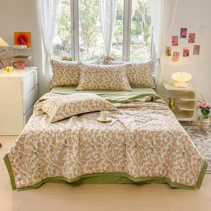 91家纺网 家纺一手货源 找家纺 芯贝儿 2023新款 水洗m麻双层纱小清新夏被四件套 木槿