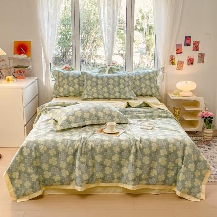 91家纺网 家纺一手货源 找家纺 （总）芯贝儿 2023新款 水洗m麻双层纱小清新夏被四件套