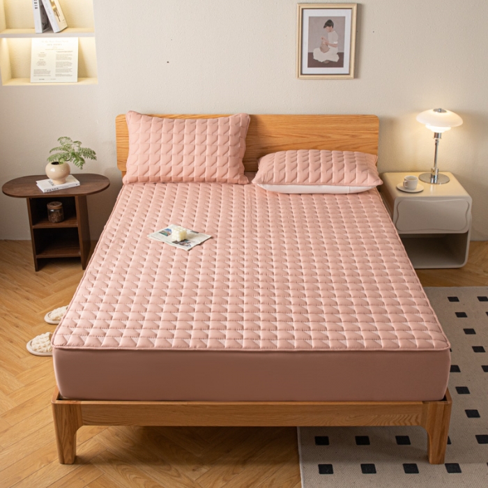 91家纺网 家纺一手货源 找家纺 鑫钰 2023新款菱形格防水床笠 菱形格-豆沙