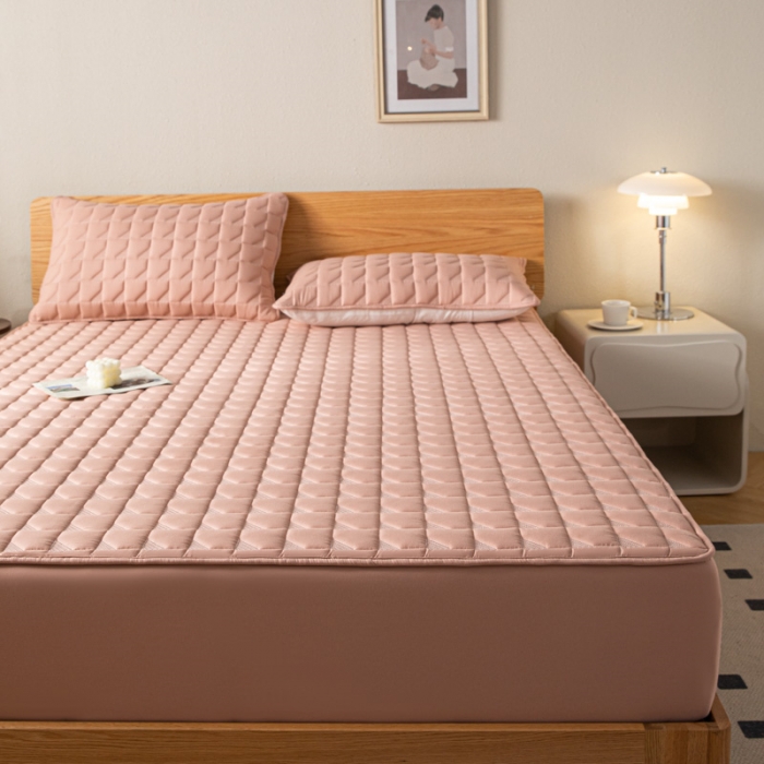 91家纺网 家纺一手货源 找家纺 鑫钰 2023新款菱形格防水床笠 菱形格-豆沙