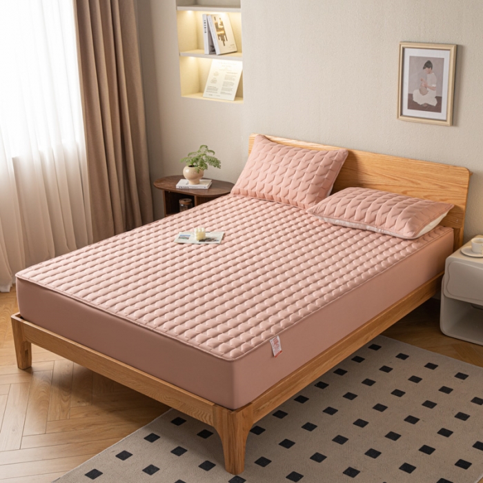 91家纺网 家纺一手货源 找家纺 鑫钰 2023新款菱形格防水床笠 菱形格-豆沙