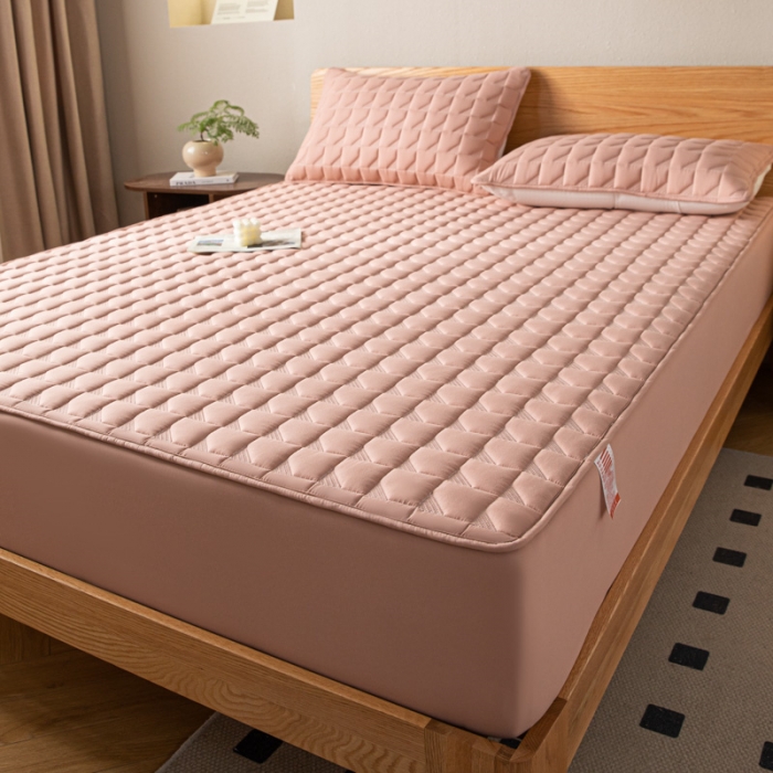 91家纺网 家纺一手货源 找家纺 鑫钰 2023新款菱形格防水床笠 菱形格-豆沙