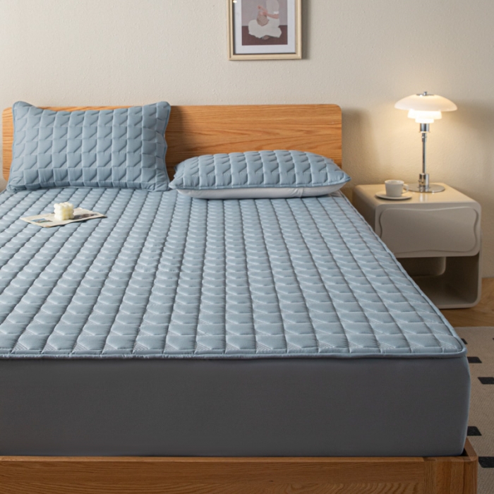 91家纺网 家纺一手货源 找家纺 鑫钰 2023新款菱形格防水床笠 菱形格-湖蓝