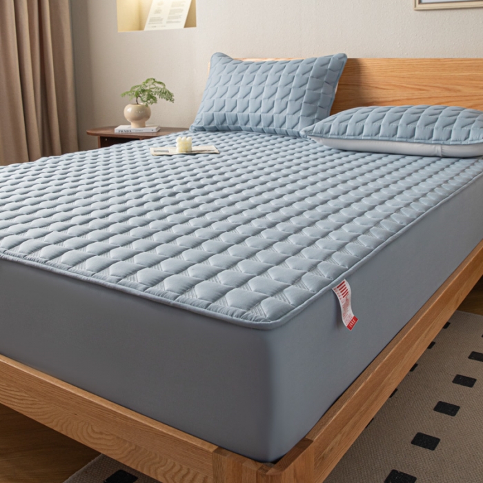 91家纺网 家纺一手货源 找家纺 鑫钰 2023新款菱形格防水床笠 菱形格-湖蓝