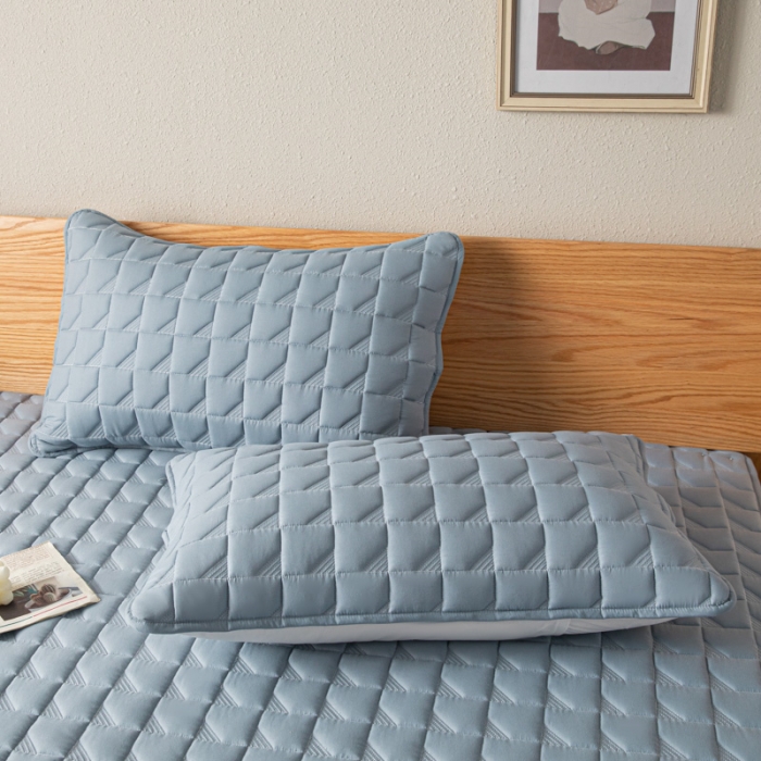 91家纺网 家纺一手货源 找家纺 鑫钰 2023新款菱形格防水床笠 菱形格-湖蓝