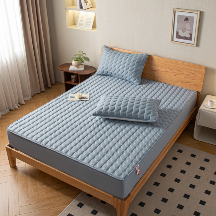 91家纺网 家纺一手货源 找家纺 鑫钰 2023新款菱形格防水床笠 菱形格-湖蓝