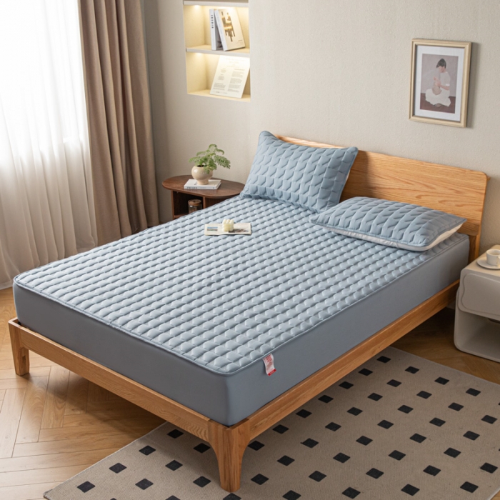 91家纺网 家纺一手货源 找家纺 鑫钰 2023新款菱形格防水床笠 菱形格-湖蓝