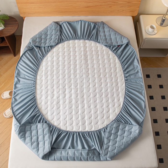 91家纺网 家纺一手货源 找家纺 鑫钰 2023新款菱形格防水床笠 菱形格-湖蓝