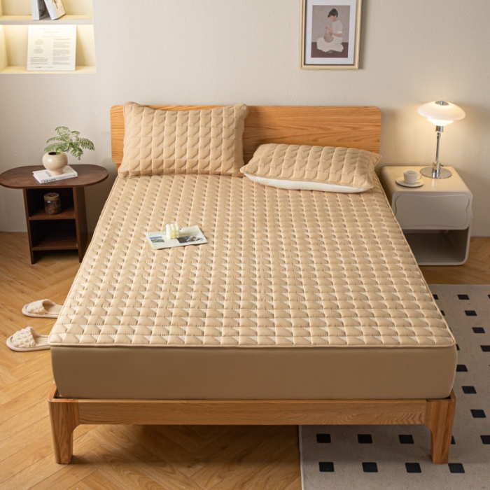 91家纺网 家纺一手货源 找家纺 鑫钰 2023新款菱形格防水床笠 菱形格-卡其