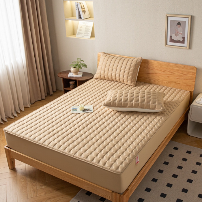 91家纺网 家纺一手货源 找家纺 鑫钰 2023新款菱形格防水床笠 菱形格-卡其