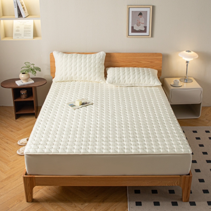 91家纺网 家纺一手货源 找家纺 鑫钰 2023新款菱形格防水床笠 菱形格-奶昔白