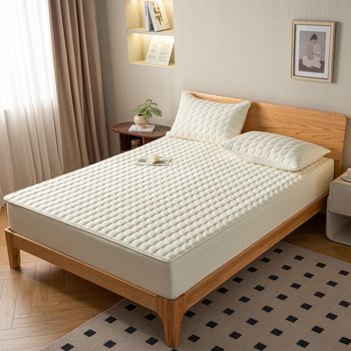 91家纺网 家纺一手货源 找家纺 鑫钰 2023新款菱形格防水床笠 菱形格-奶昔白