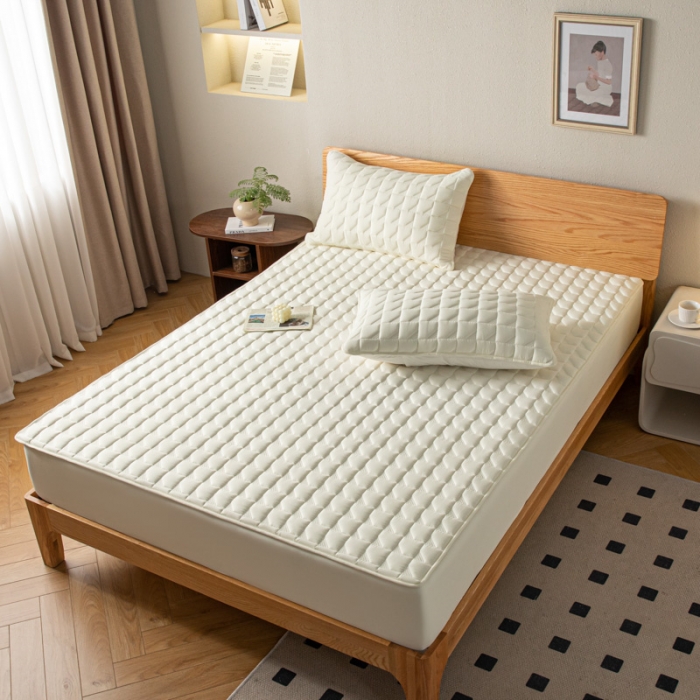 91家纺网 家纺一手货源 找家纺 鑫钰 2023新款菱形格防水床笠 菱形格-奶昔白