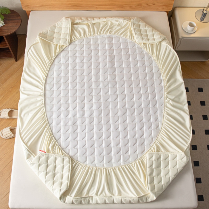 91家纺网 家纺一手货源 找家纺 鑫钰 2023新款菱形格防水床笠 菱形格-奶昔白