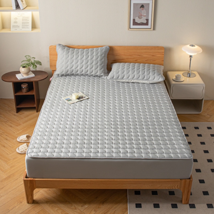 91家纺网 家纺一手货源 找家纺 鑫钰 2023新款菱形格防水床笠 菱形格-绅士灰