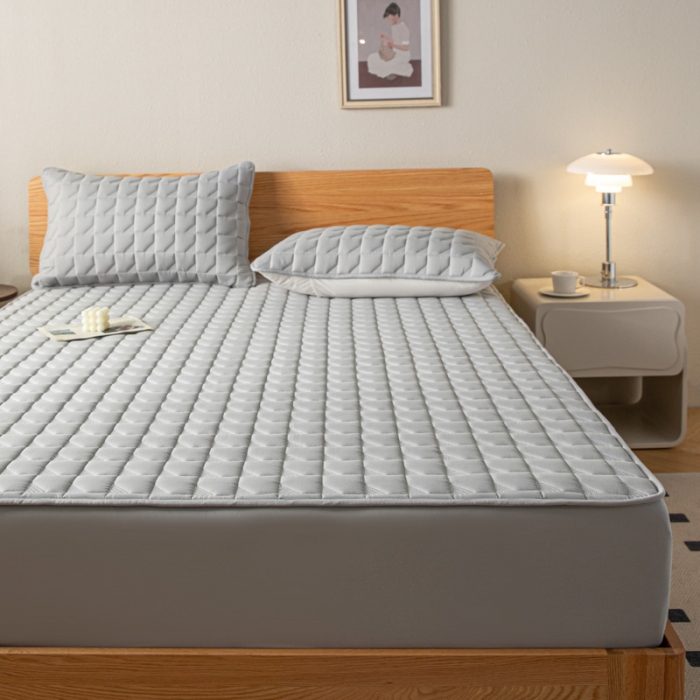 91家纺网 家纺一手货源 找家纺 鑫钰 2023新款菱形格防水床笠 菱形格-绅士灰