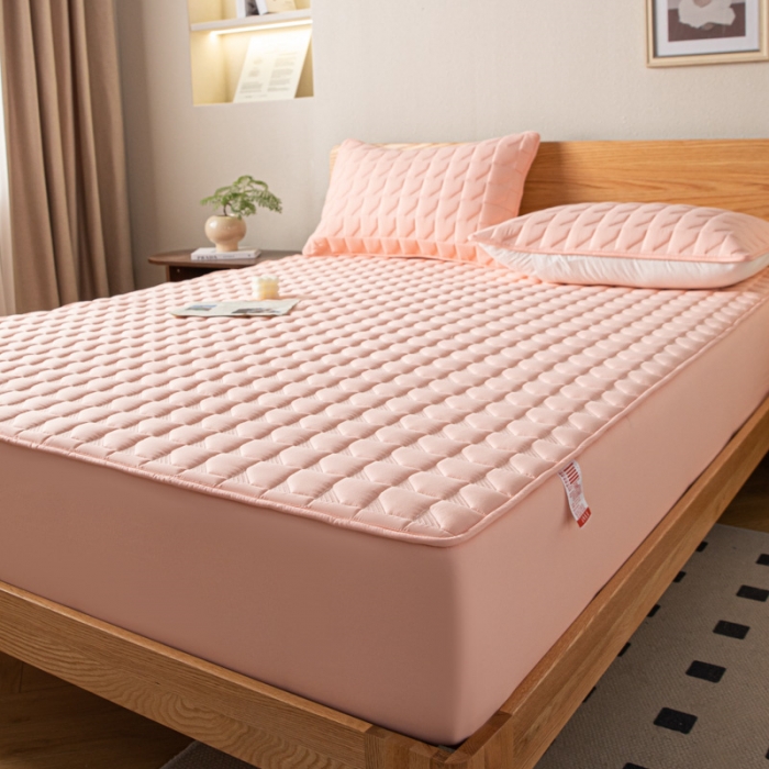 91家纺网 家纺一手货源 找家纺 鑫钰 2023新款菱形格防水床笠 菱形格-玉颜粉