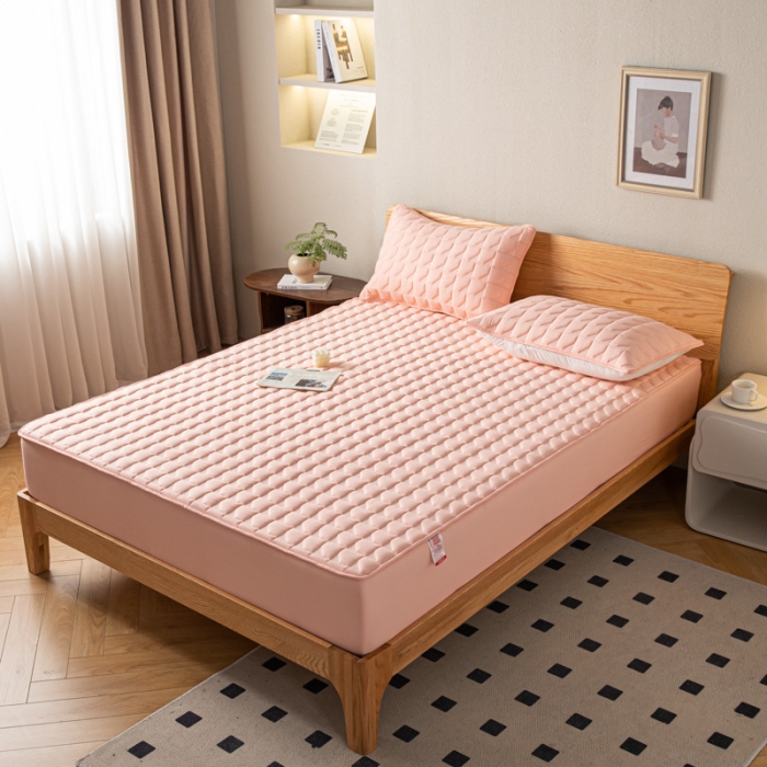 91家纺网 家纺一手货源 找家纺 鑫钰 2023新款菱形格防水床笠 菱形格-玉颜粉