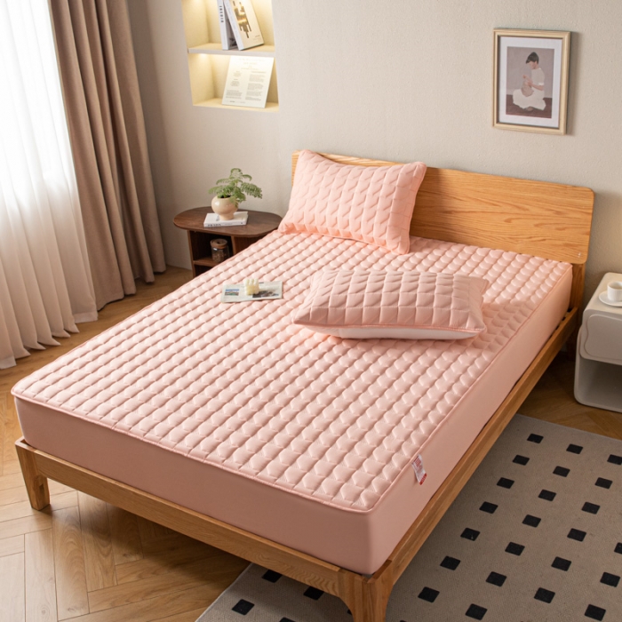 91家纺网 家纺一手货源 找家纺 鑫钰 2023新款菱形格防水床笠 菱形格-玉颜粉