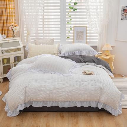 91家纺网 家纺一手货源 找家纺 优宜家 2023新款韩版双层泡泡纱四件套 白灰情怀