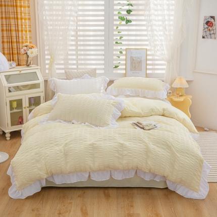 91家纺网 家纺一手货源 找家纺 优宜家 2023新款韩版双层泡泡纱四件套 淡黄派