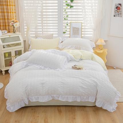 91家纺网 家纺一手货源 找家纺 优宜家 2023新款韩版双层泡泡纱四件套 米白淡黄