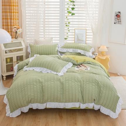 91家纺网 家纺一手货源 找家纺 优宜家 2023新款韩版双层泡泡纱四件套 抹茶绿