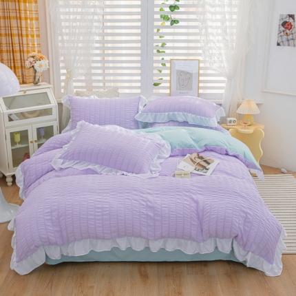 91家纺网 家纺一手货源 找家纺 优宜家 2023新款韩版双层泡泡纱四件套 浅紫水蓝