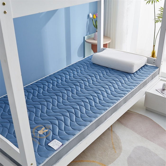 91家纺网 家纺一手货源 找家纺 鹿辉 2023新款烫画牛奶丝立体床垫学生款 如意兔蓝波浪