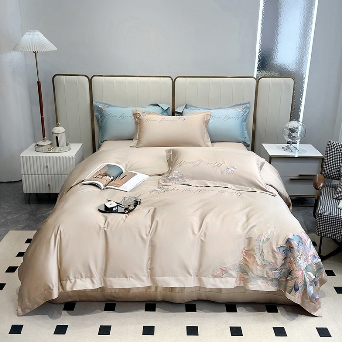 91家纺网 家纺一手货源 找家纺 宅家居 2024轻奢小香风纯棉长绒棉四件套奥菲亚系列 奥菲亚-香槟金