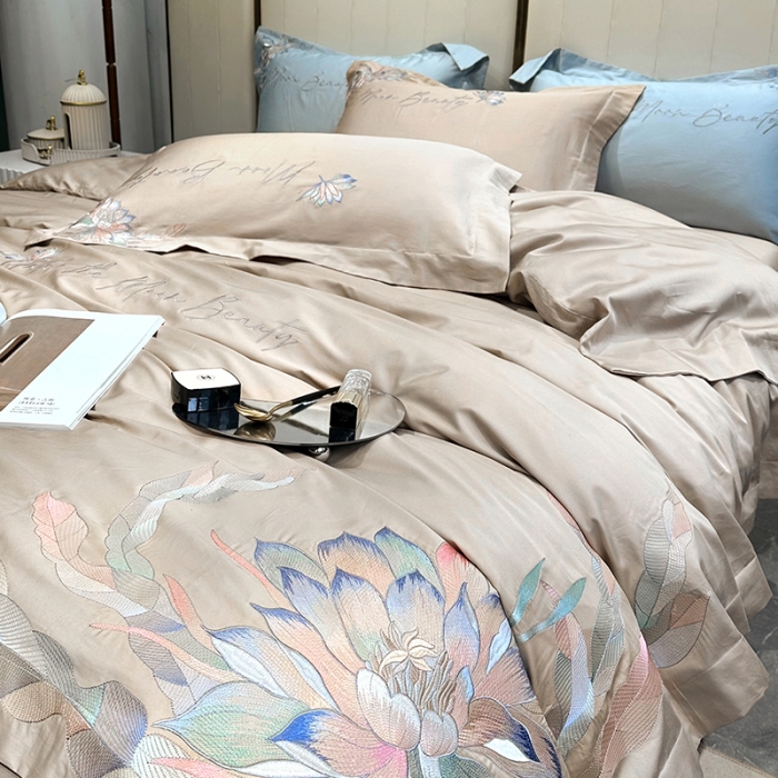 91家纺网 家纺一手货源 找家纺 宅家居 2024轻奢小香风纯棉长绒棉四件套奥菲亚系列 奥菲亚-香槟金