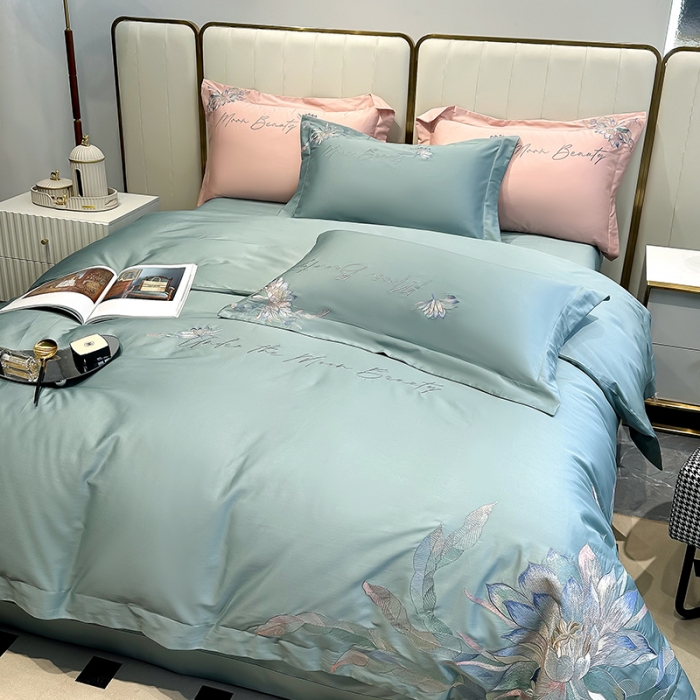 91家纺网 家纺一手货源 找家纺 宅家居 2024轻奢小香风纯棉长绒棉四件套奥菲亚系列 奥菲亚-松石绿