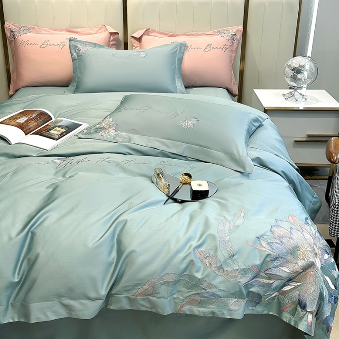 91家纺网 家纺一手货源 找家纺 宅家居 2024轻奢小香风纯棉长绒棉四件套奥菲亚系列 奥菲亚-松石绿