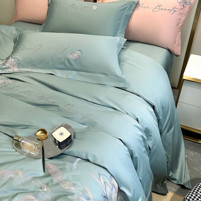 91家纺网 家纺一手货源 找家纺 宅家居 2024轻奢小香风纯棉长绒棉四件套奥菲亚系列 奥菲亚-松石绿