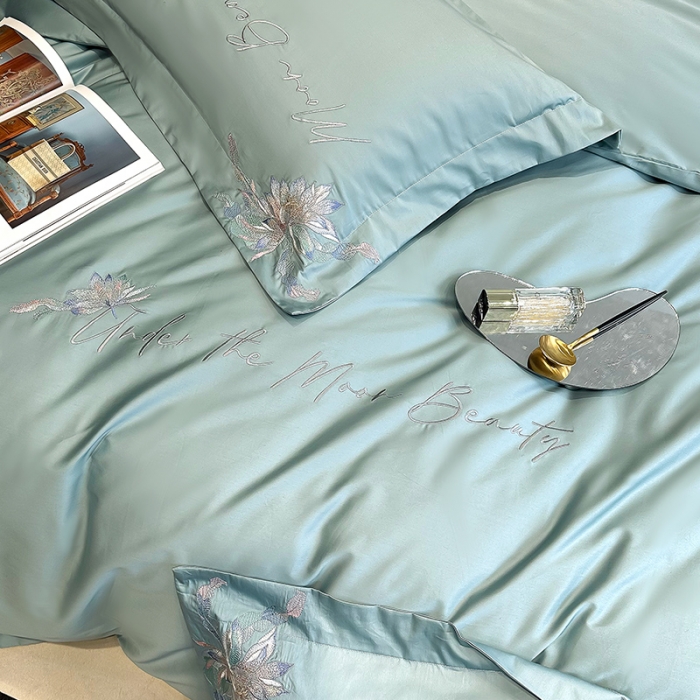 91家纺网 家纺一手货源 找家纺 宅家居 2024轻奢小香风纯棉长绒棉四件套奥菲亚系列 奥菲亚-松石绿