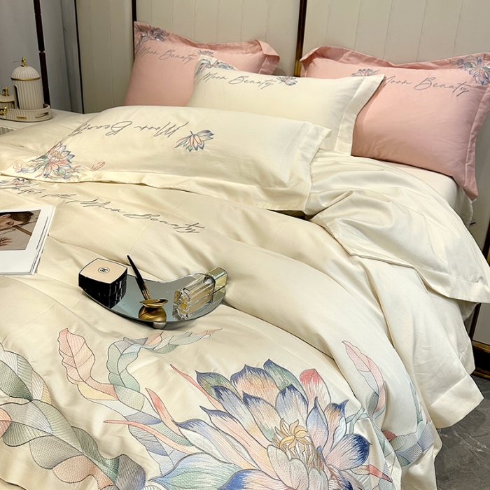 91家纺网 家纺一手货源 找家纺 宅家居 2024轻奢小香风纯棉长绒棉四件套奥菲亚系列 奥菲亚-奶昔白