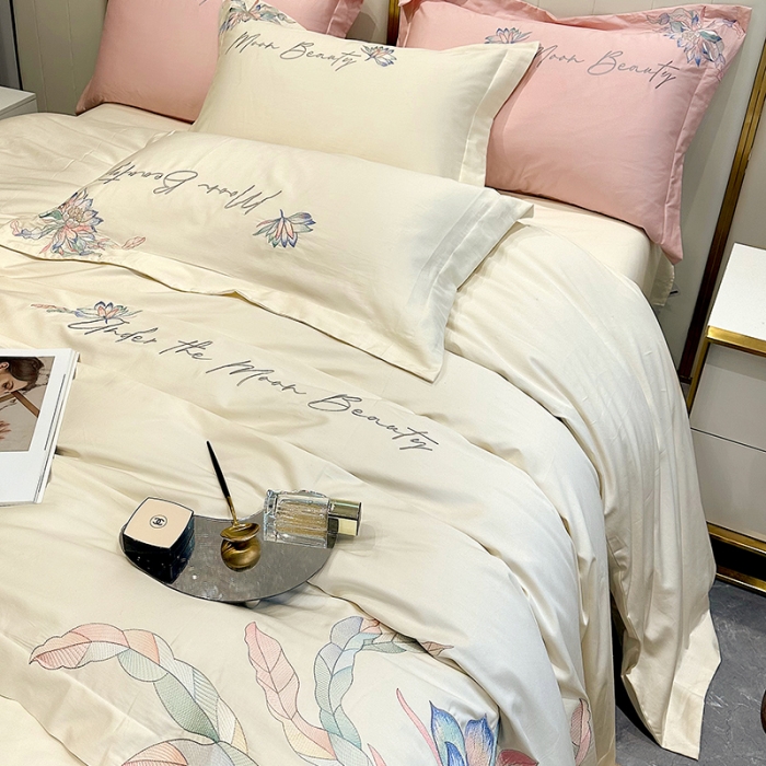 91家纺网 家纺一手货源 找家纺 宅家居 2024轻奢小香风纯棉长绒棉四件套奥菲亚系列 奥菲亚-奶昔白