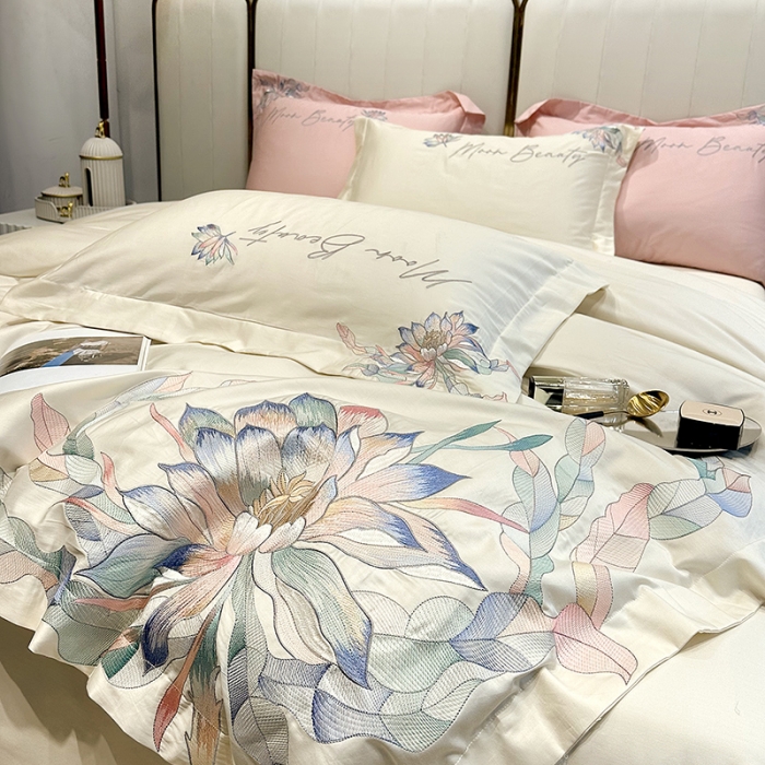 91家纺网 家纺一手货源 找家纺 宅家居 2024轻奢小香风纯棉长绒棉四件套奥菲亚系列 奥菲亚-奶昔白