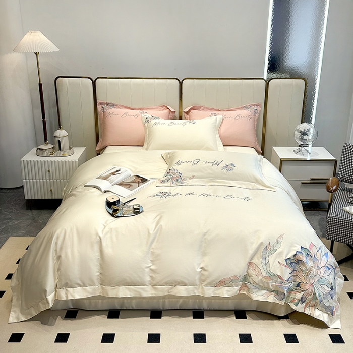 91家纺网 家纺一手货源 找家纺 宅家居 2024轻奢小香风纯棉长绒棉四件套奥菲亚系列 奥菲亚-奶昔白