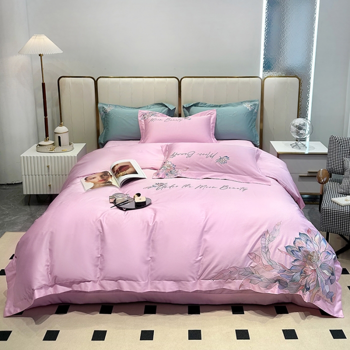 91家纺网 家纺一手货源 找家纺 宅家居 2024轻奢小香风纯棉长绒棉四件套奥菲亚系列 奥菲亚-罗兰紫