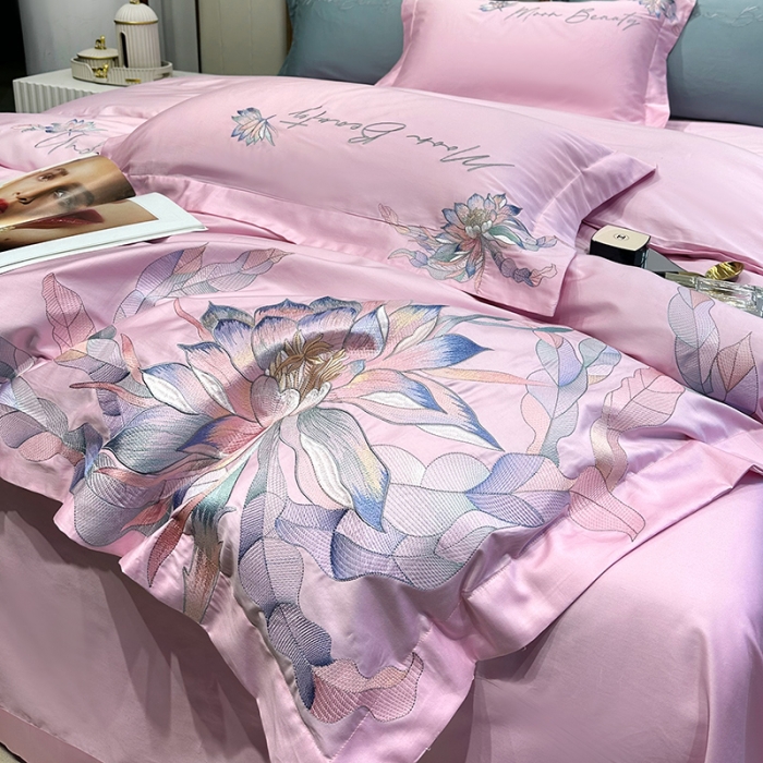 91家纺网 家纺一手货源 找家纺 宅家居 2024轻奢小香风纯棉长绒棉四件套奥菲亚系列 奥菲亚-罗兰紫